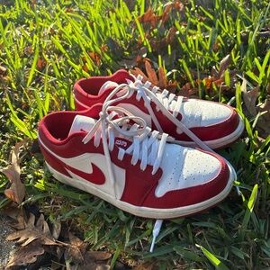 Nike Red and White Jordan 1 low